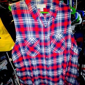 LAST CHANCE - Plus size womens button down flannel tank top